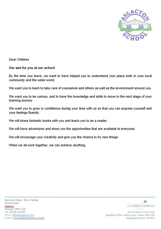 Vision statement letter to children - Asl